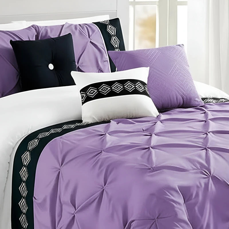 Embroidered Pintuck Duvet Set - Light Purple