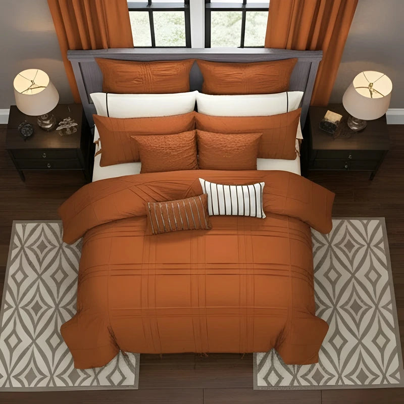 Embellish Pleated Duvet Set - Orange