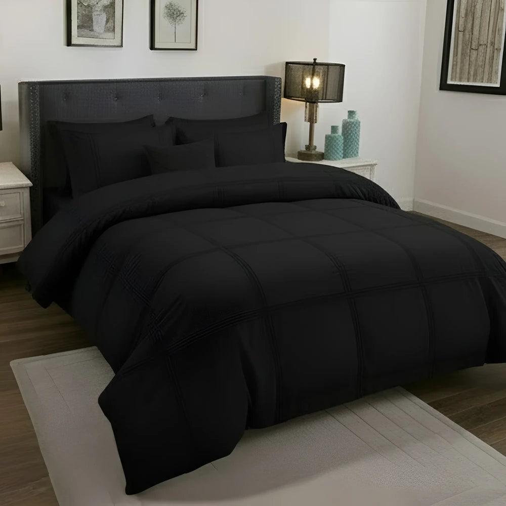 Box Pleated Duvet Set - Black