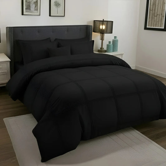 Box Pleated Duvet Set - Black