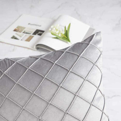 Pack of 2 Velvet Decorative Pleated Square Cushion - Light Grey