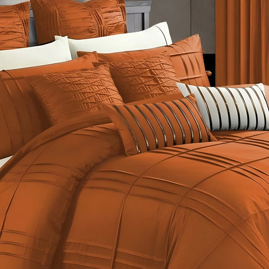 Embellish Pleated Duvet Set - Orange