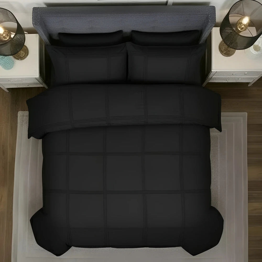 Box Pleated Duvet Set - Black