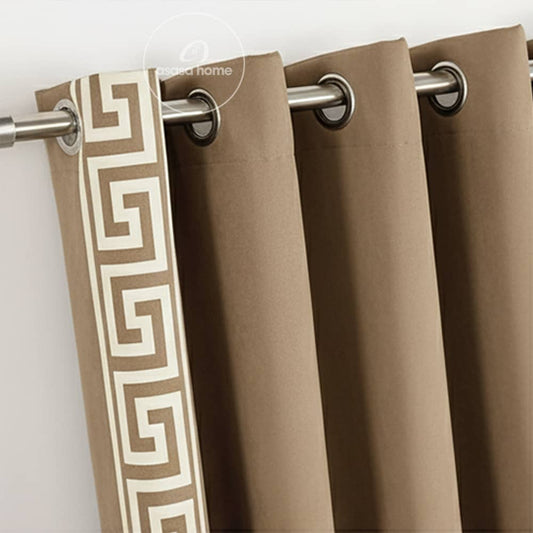 2 Pieces Premium splendid velvet curtain Panels & 2 Belts (Dull Brown & Off White)