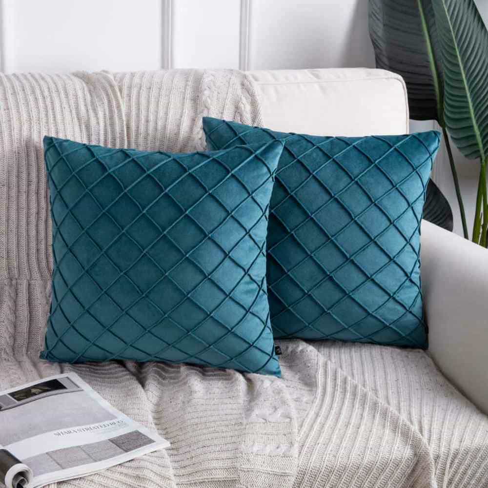 Pack of 2 Velvet Decorative Pleated Square Cushion - Zinc