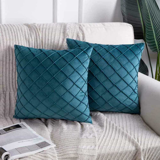 Pack of 2 Velvet Decorative Pleated Square Cushion - Zinc