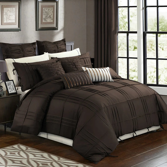 Embellish Pleated Duvet Set - Chocolate