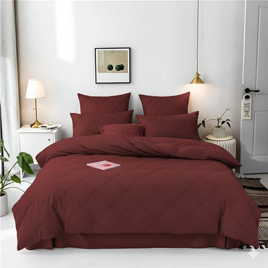 Cross Pleated Duvet Set - Maroon