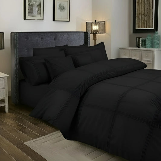 Box Pleated Duvet Set - Black