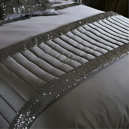 Elegant Look Grey Bridal Quilt Set - 12 Pieces Set with Free Quilt Filling
