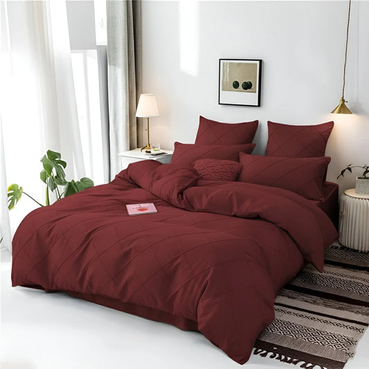 Cross Pleated Duvet Set - Maroon