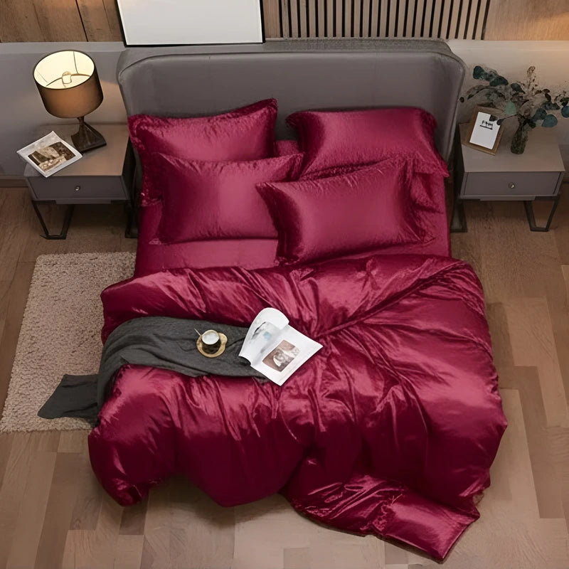 Luxurious Silk Duvet Set - Maroon