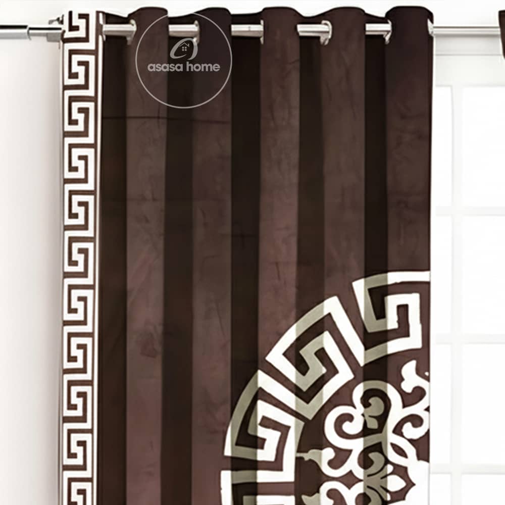 2 Pieces Premium splendid velvet curtain Panels & 2 Belts (Brown & White)