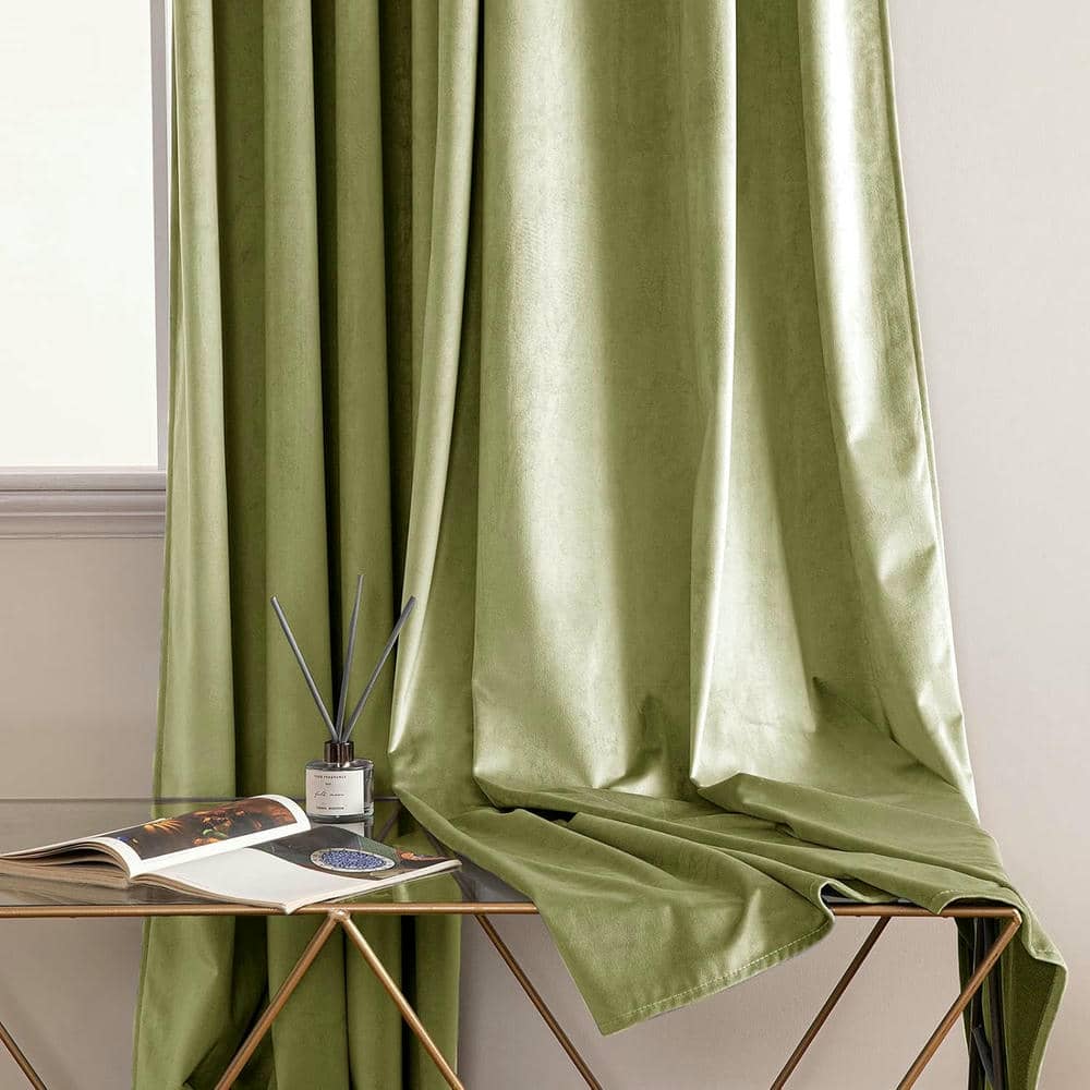 2 Pieces Plain Dyed Velvet Eyelet Curtains - Mint Green