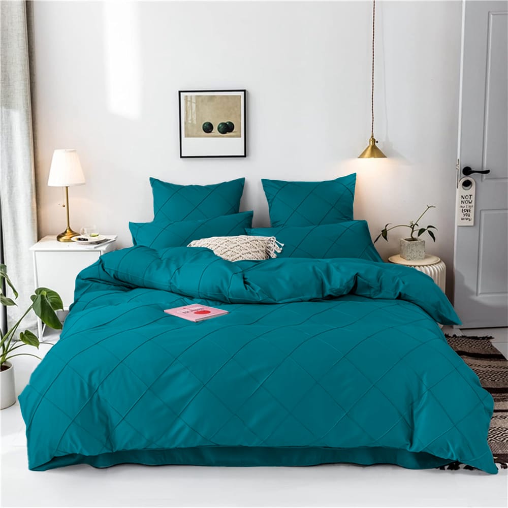 Cross Pleated Duvet Set - Teal