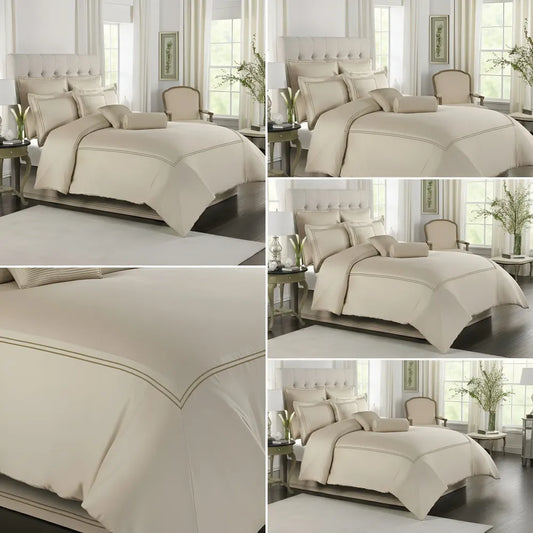 Beige Duvet Set With Brown Double Baratta Stitch