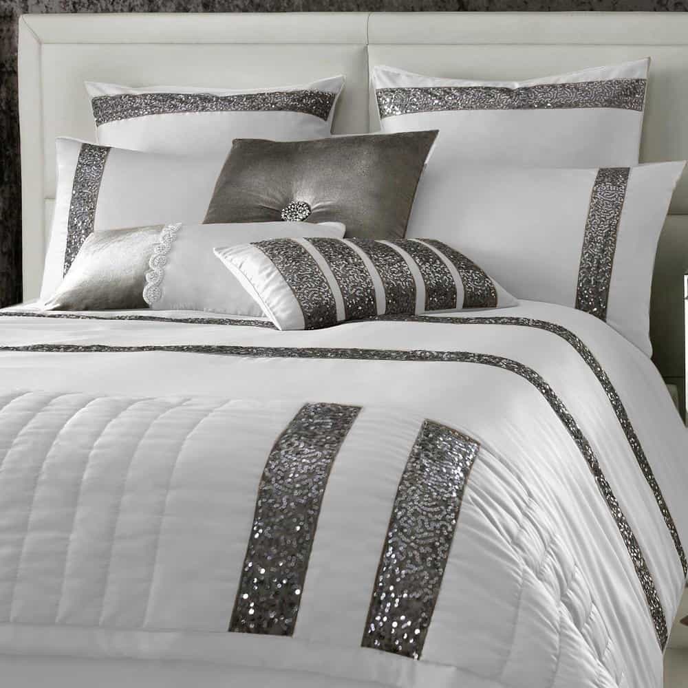 Elegant Look White Bridal Quilt Set - 12 Pieces Set with Free Quilt Filling