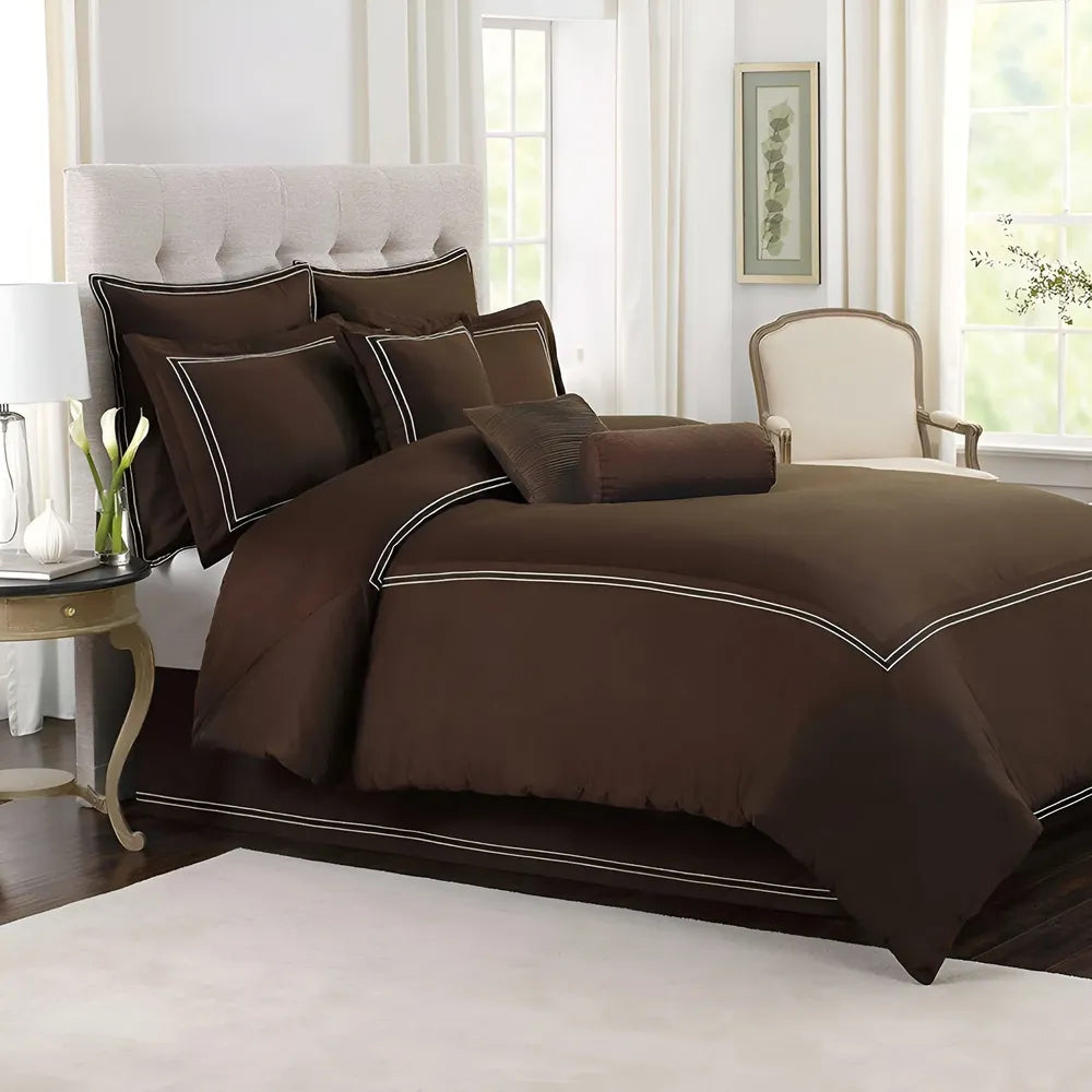 Brown Duvet Set With White Double Baratta Stitch