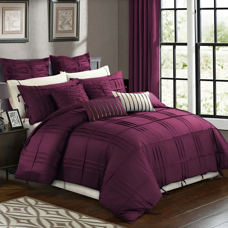 Embellish Pleated Duvet Set - Purple