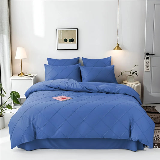 Cross Pleated Duvet Set - Royal Blue