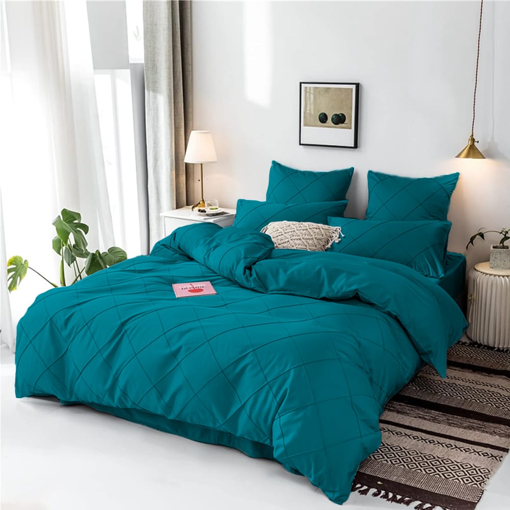 Cross Pleated Duvet Set - Teal