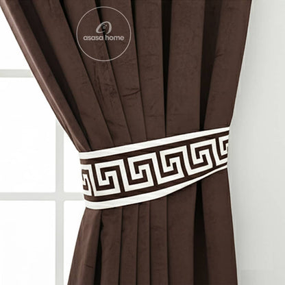 2 Pieces Premium splendid velvet curtain Panels & 2 Belts (Brown & White)