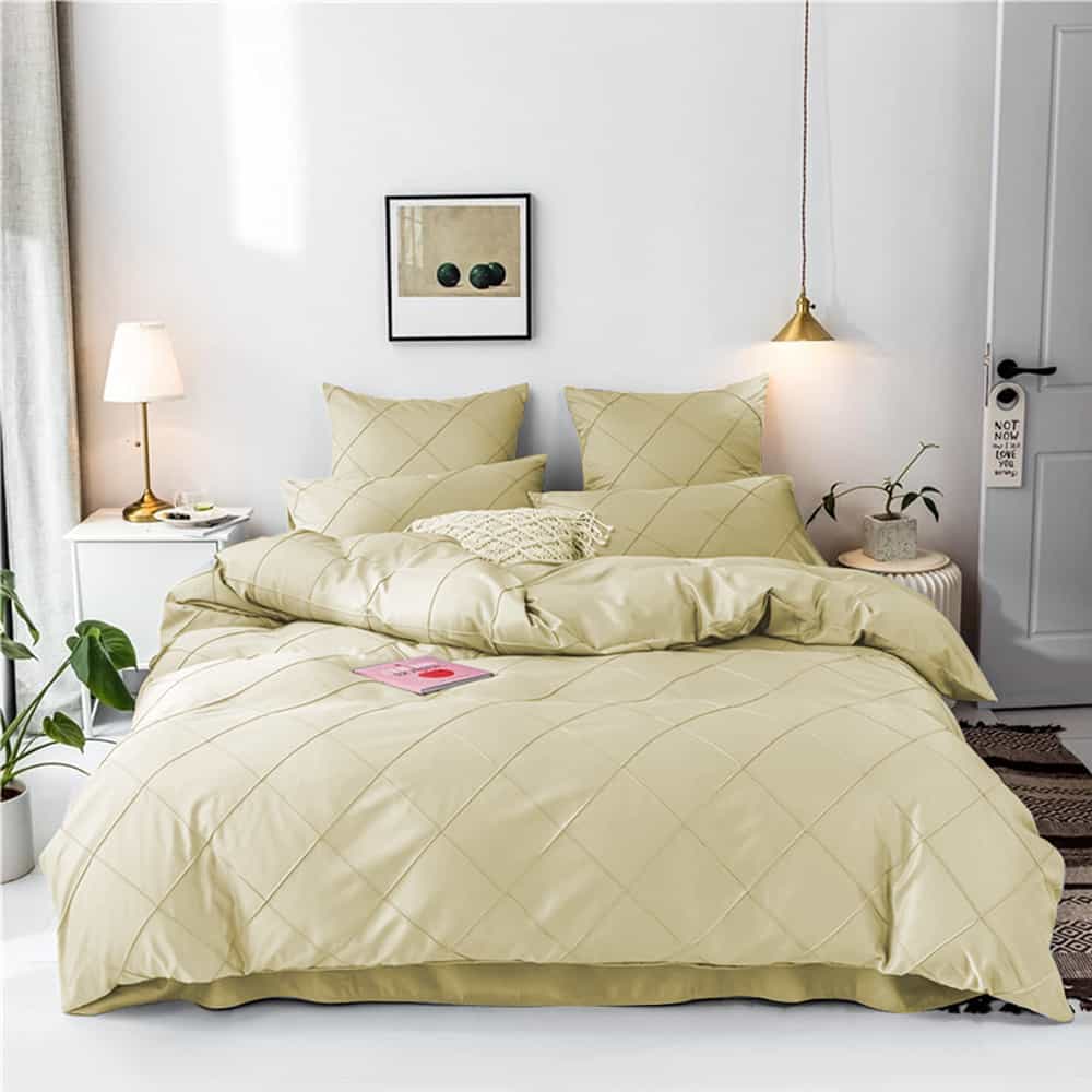 Cross Pleated Duvet Set - yellow