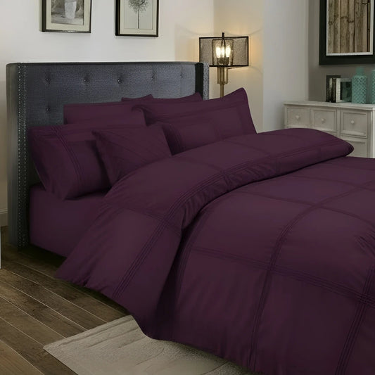 Box Pleated Duvet Set - Purple