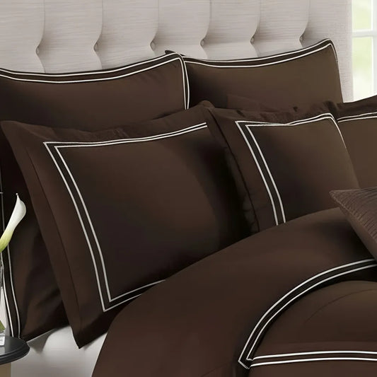 Brown Duvet Set With White Double Baratta Stitch
