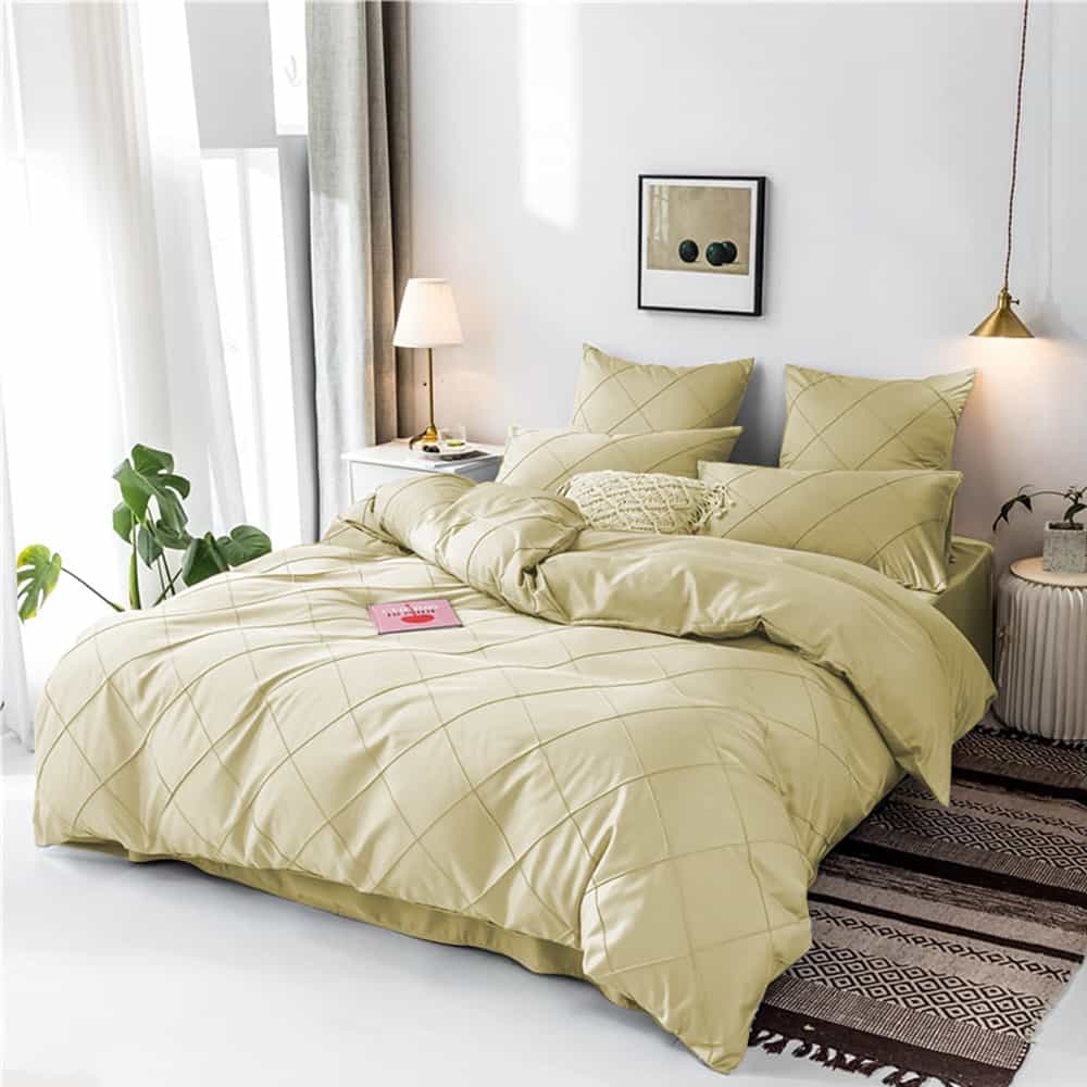 Cross Pleated Duvet Set - yellow