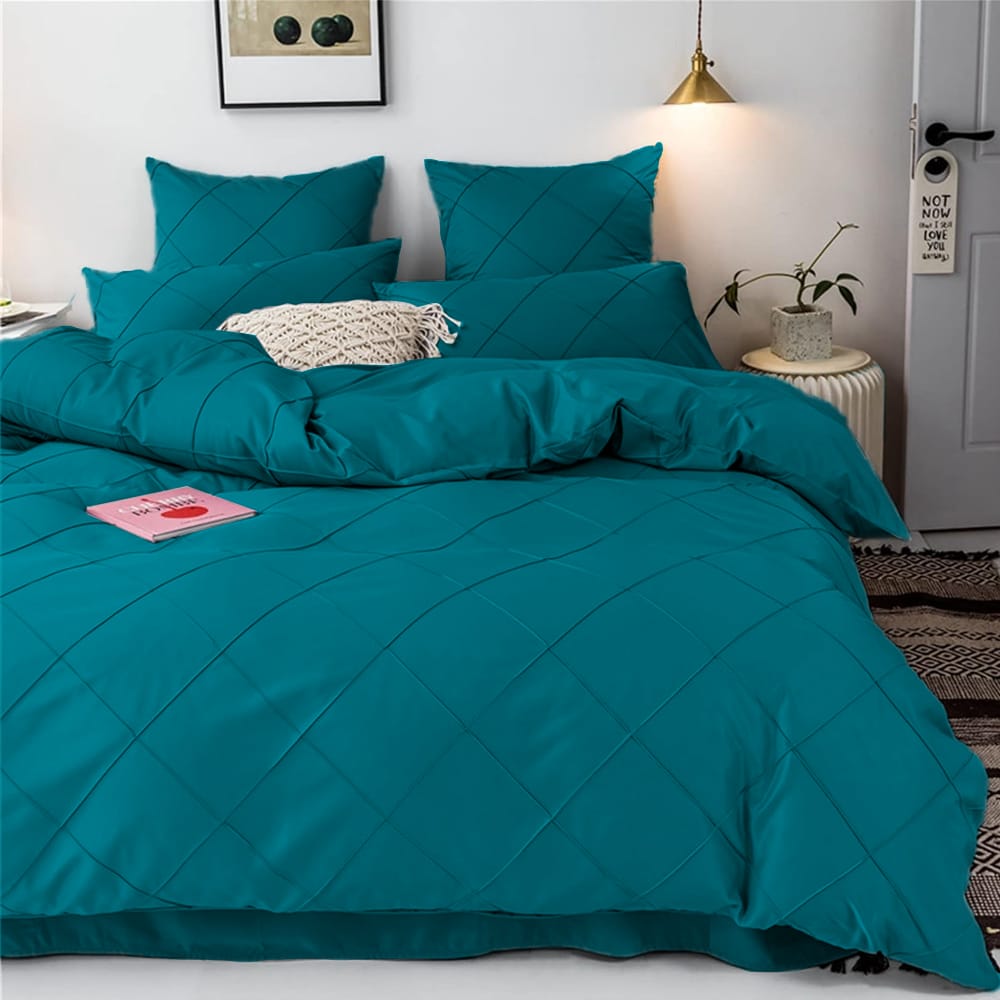 Cross Pleated Duvet Set - Teal