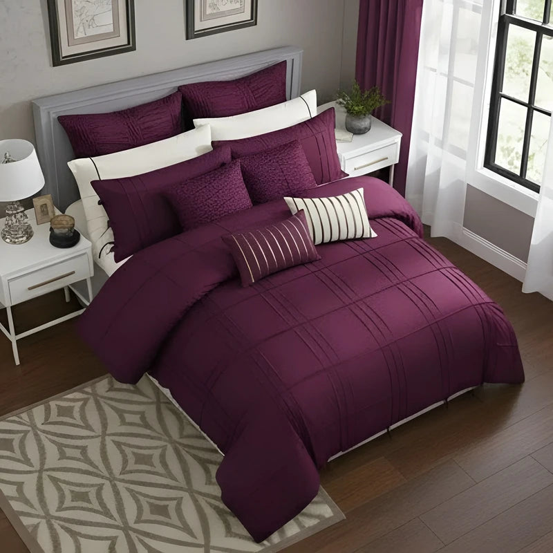 Embellish Pleated Duvet Set - Purple