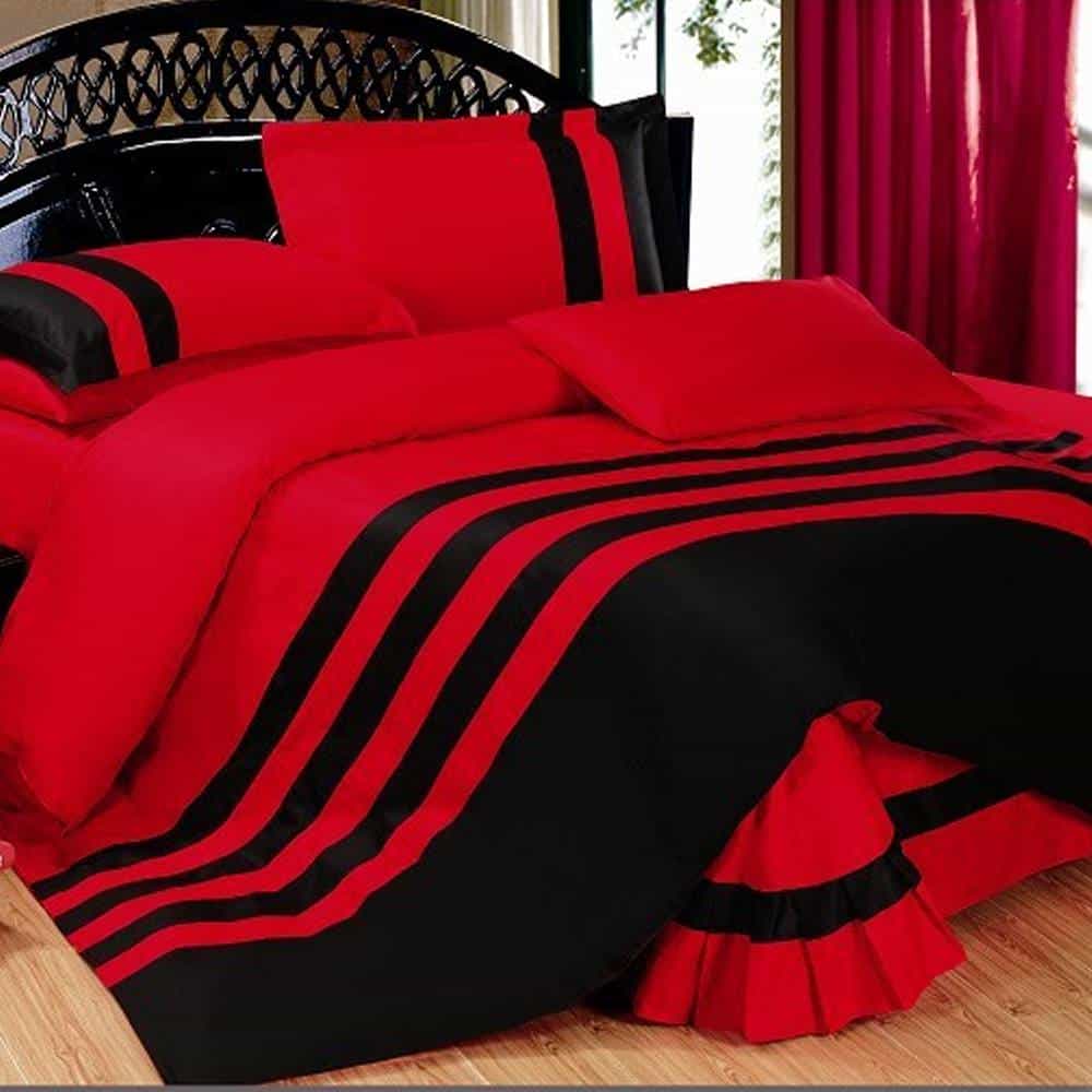 Premium Stripe Duvet Set – Red & Black