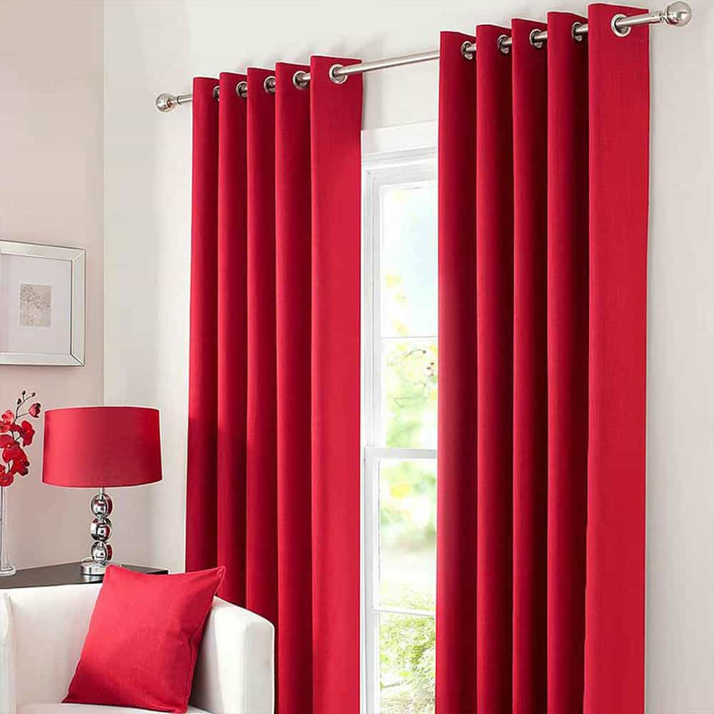 2 Pieces Plain Dyed Back Lining Eyelet Curtains - Red