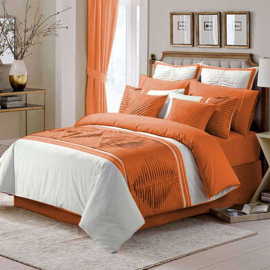 Embellish Pleated Duvet Set - Orange & White