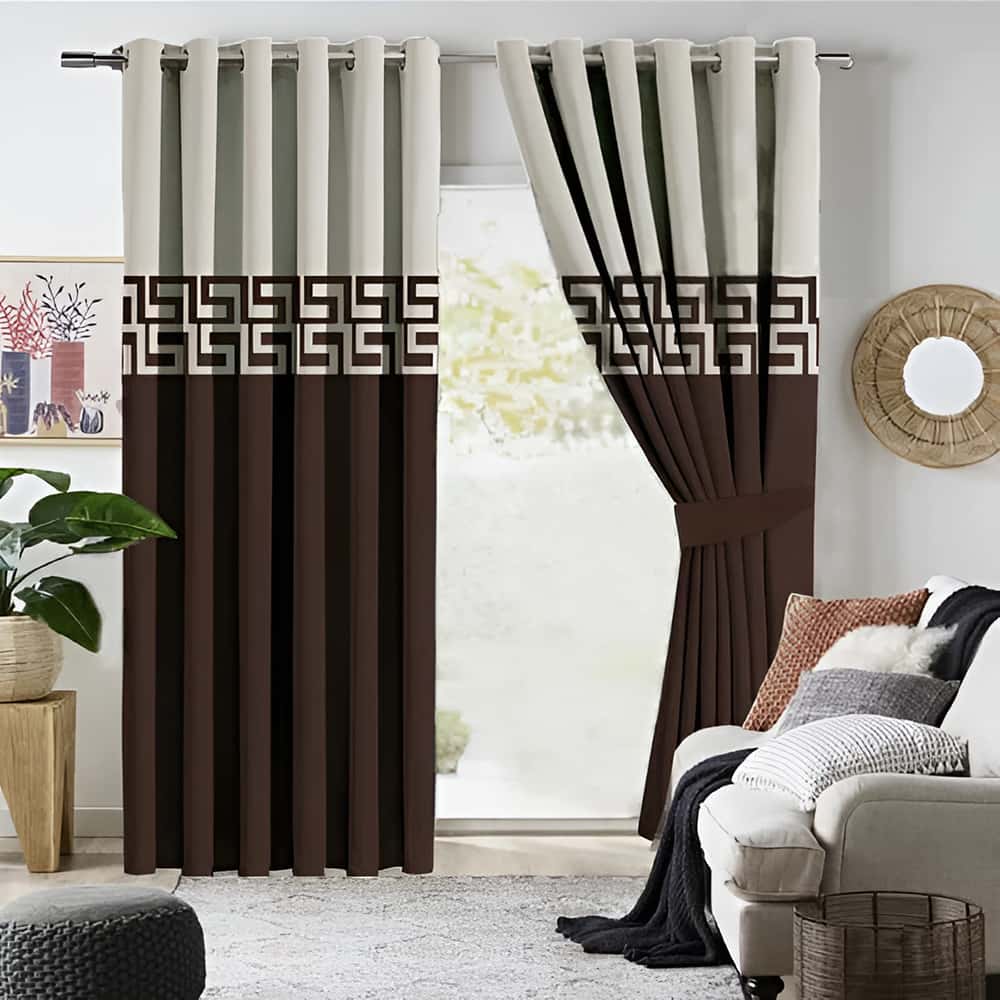 2 Tone Luxury Curtain - Off White/Brown