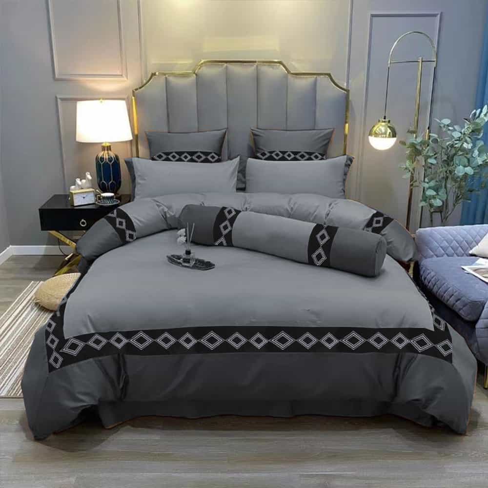 Embroidered Duvet Set - Grey