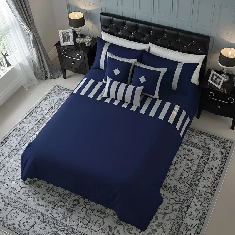 Sequence Lace Duvet Cover Set – Navy Blue