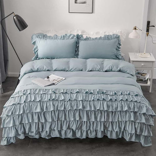 Luxury Ruffle Duvet Set 8 Pieces - Sky Blue
