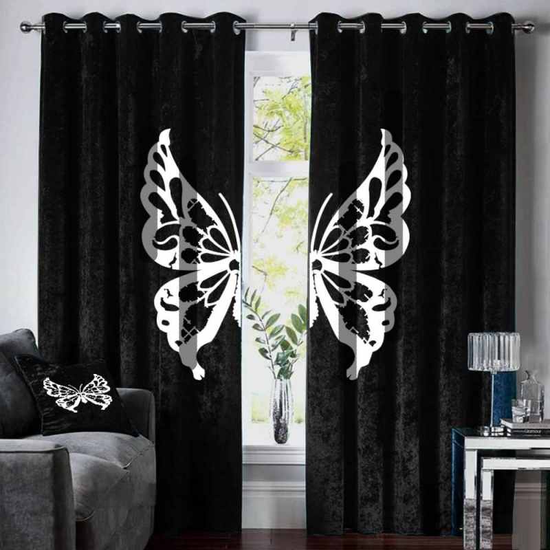 Butterfly Velvet  curtains - Black