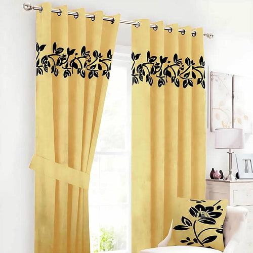 2 Pieces Luxury Floral Velvet Curtains Golden