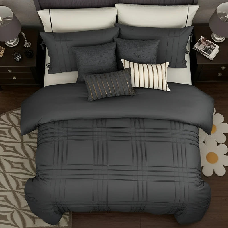 Embellish Pleated Duvet Set - Grey