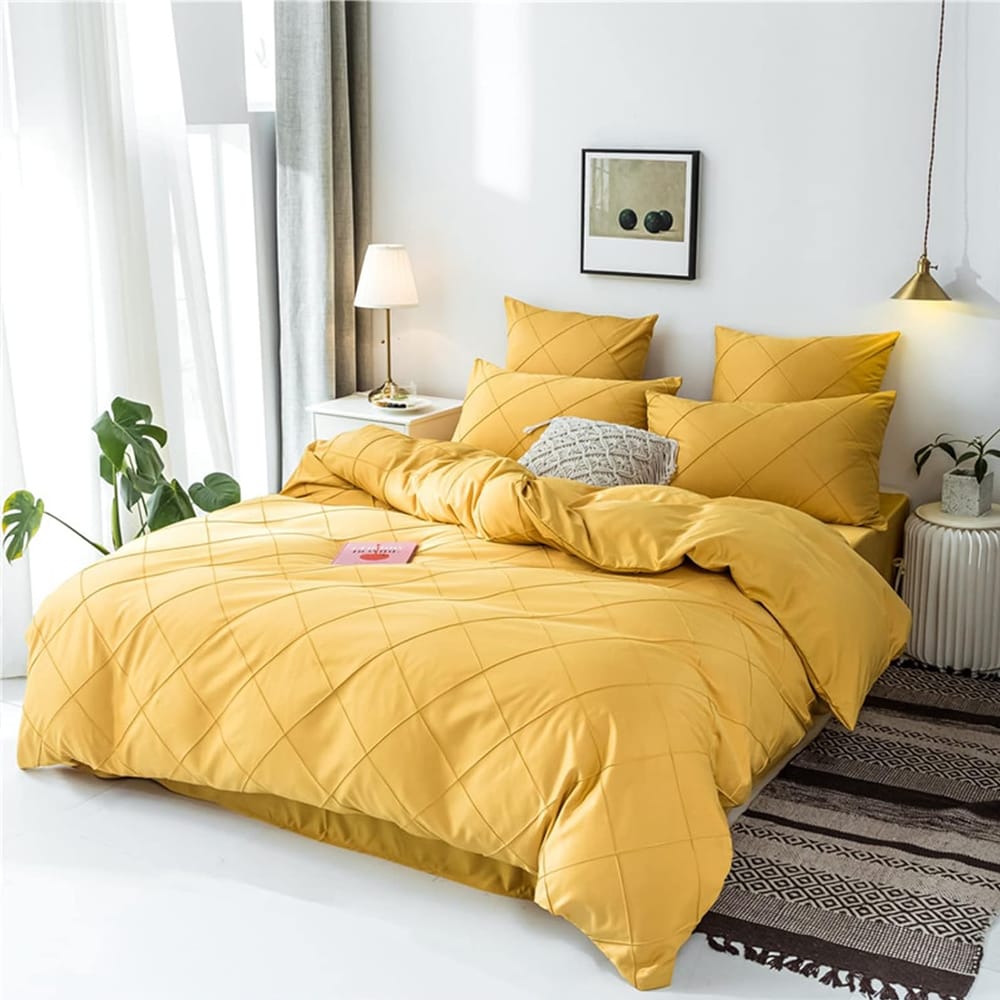 Cross Pleated Duvet Set - Yellow