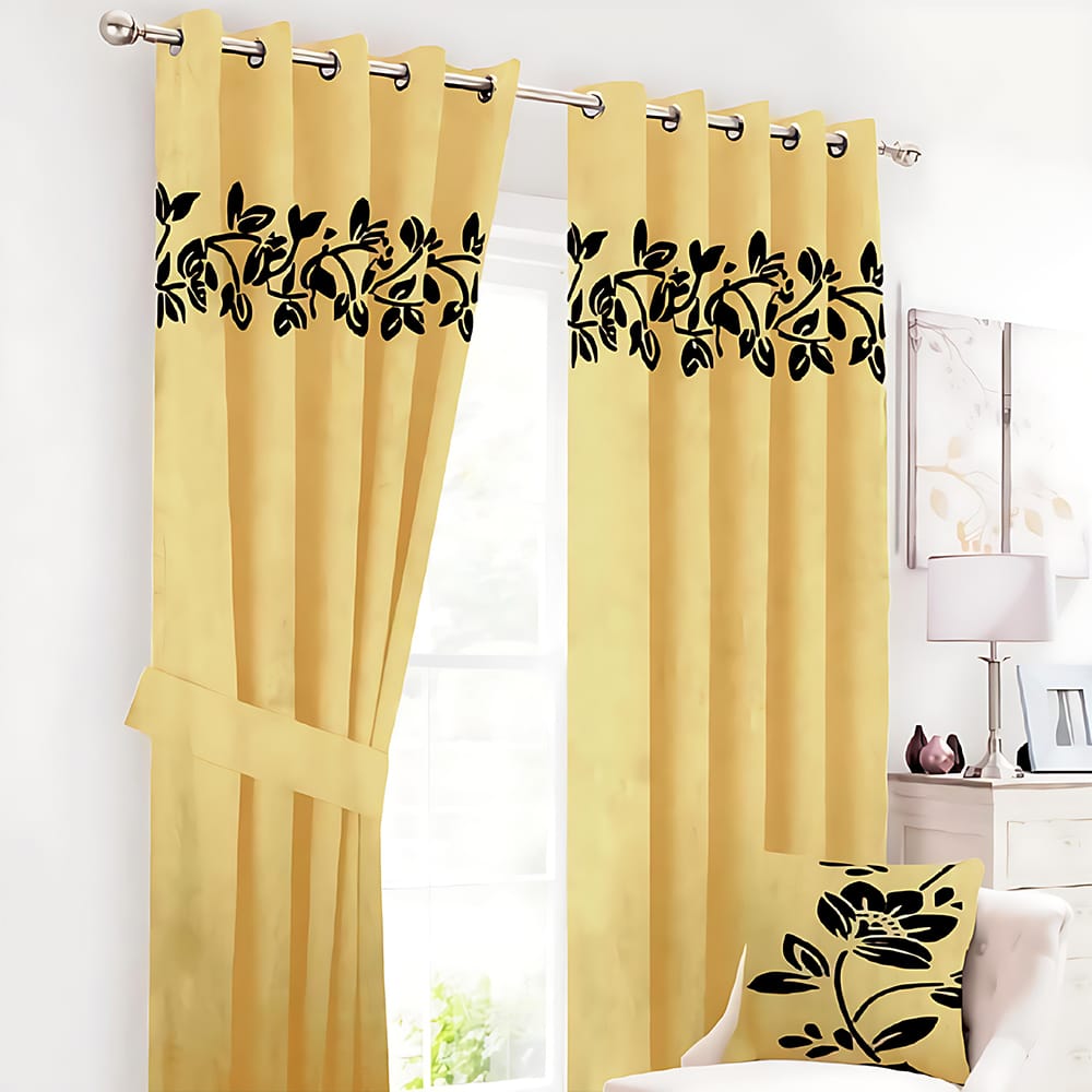 2 Pieces Luxury Floral Velvet Curtains Golden