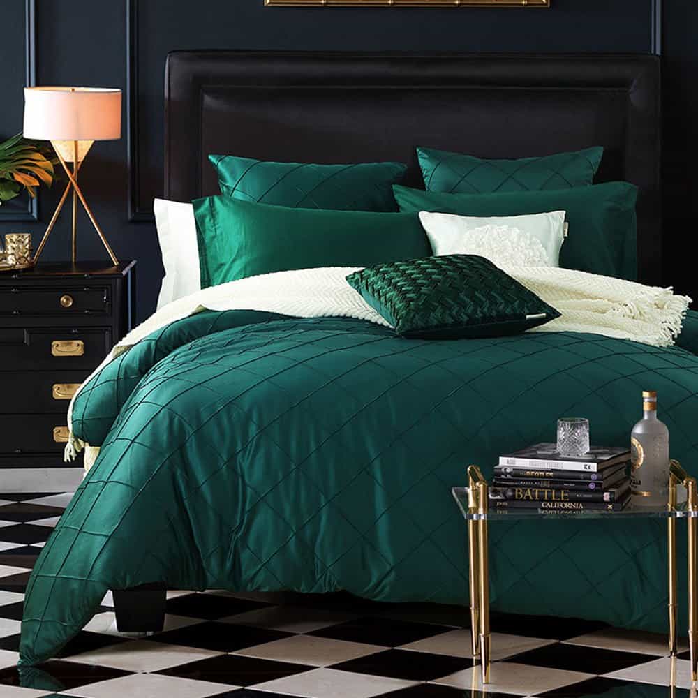 Embellish Pleated Bridal Quilt Set Green - 12 Pieces Set with Free Quilt Filling