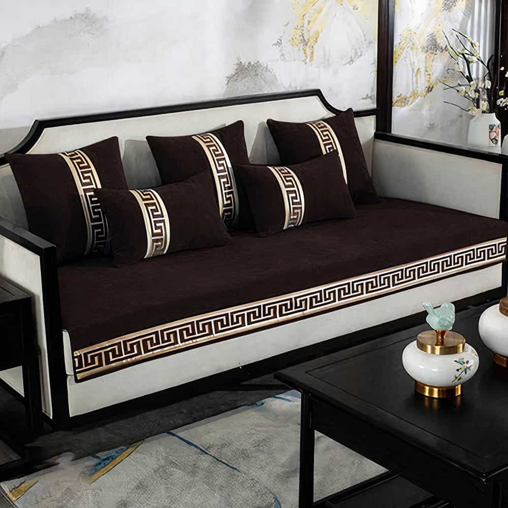 Luxury Velvet Sofa Cover With Cushion Covers - Chocolate