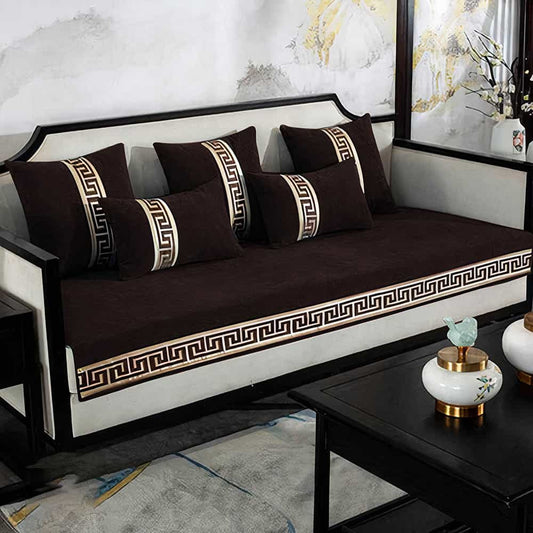 Luxury Velvet Sofa Cover With Cushion Covers - Chocolate