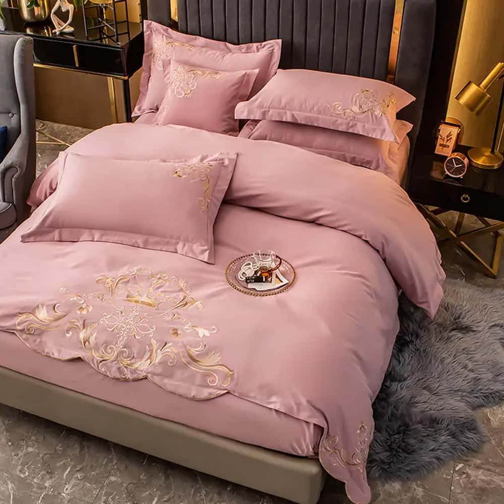 Egyption Embroidery Duvet Set - Pink