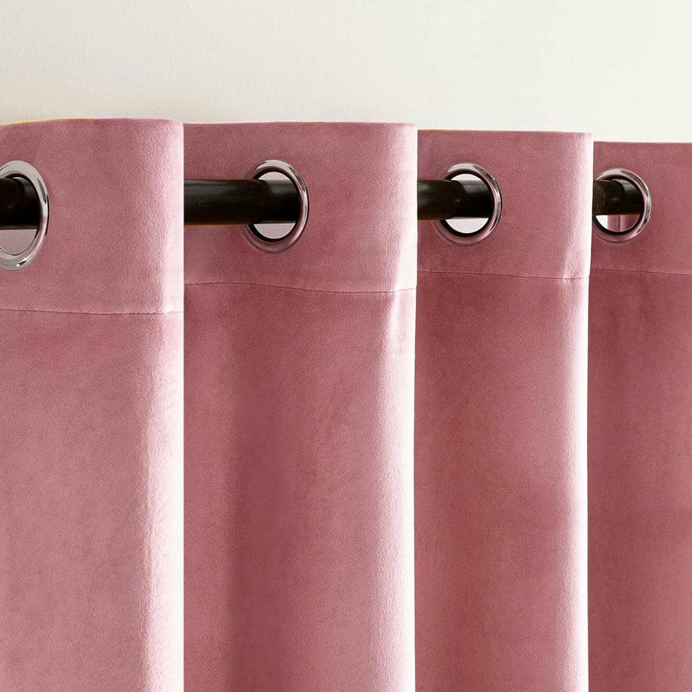 2 Pieces Plain Dyed Velvet Eyelet Curtains - Baby Pink