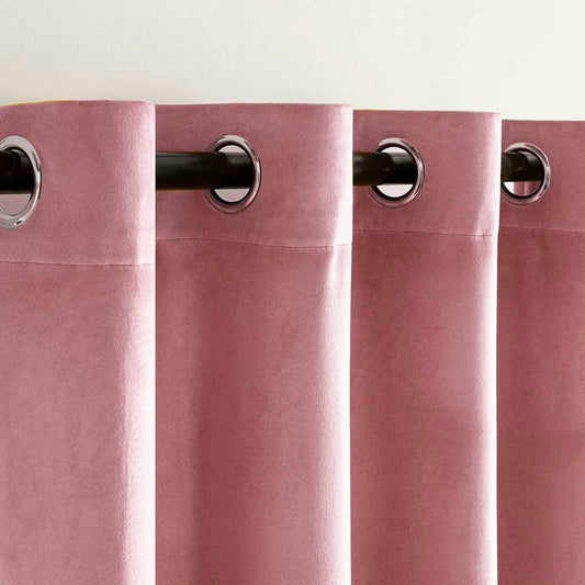 2 Pieces Plain Dyed Velvet Eyelet Curtains - Baby Pink